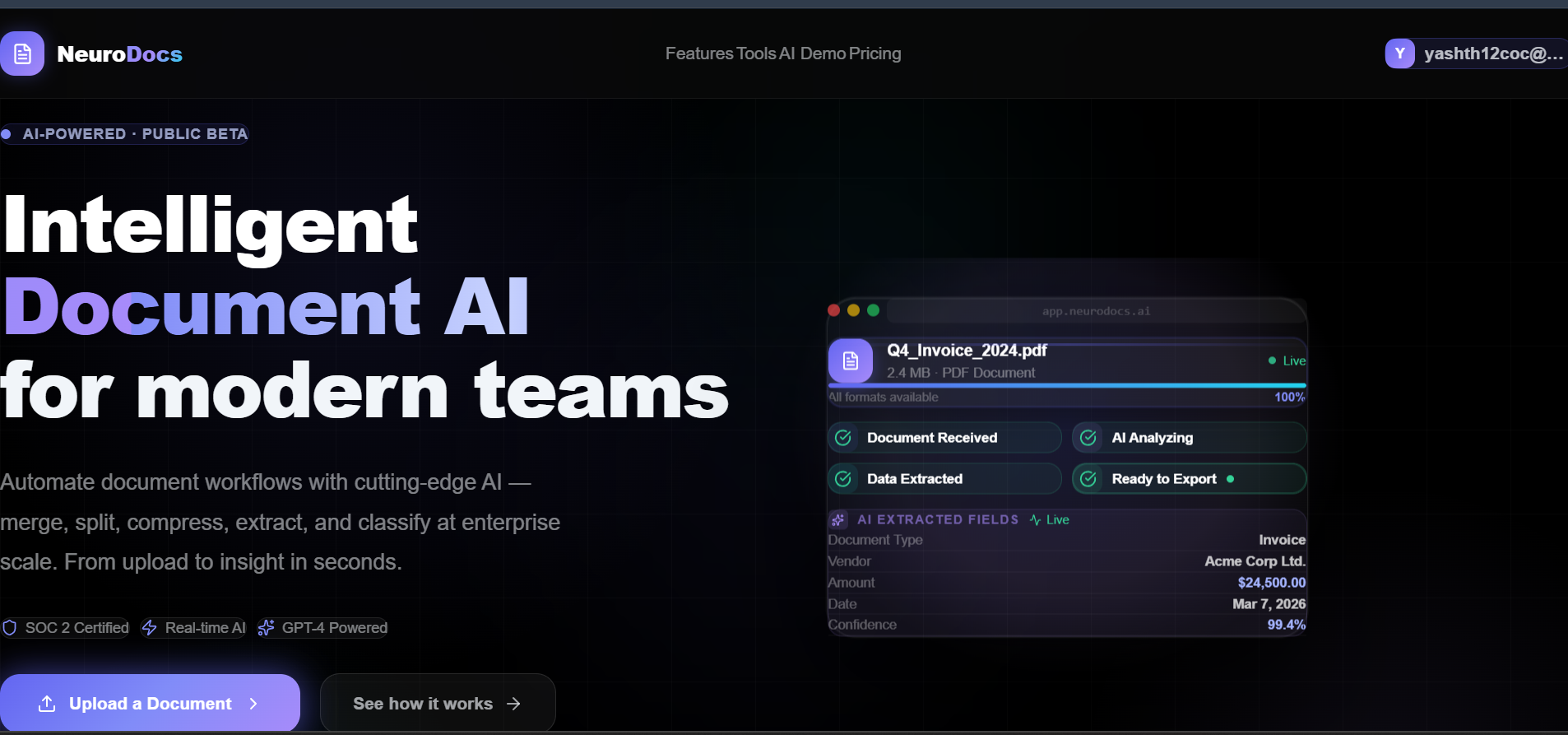 NeuroDocs - AI-powered intelligent document processing toolkit by Harshwardhan Bhaskar